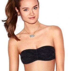Victoria’s Secret Pink Black Floral Lace Bandeau Strapless Bralette